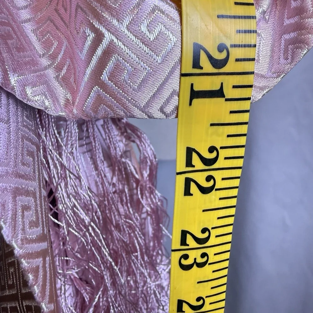 Handmade 100% Silk Floral Fringe Rectangle Scarf Pink/Gold 72x23 Women
